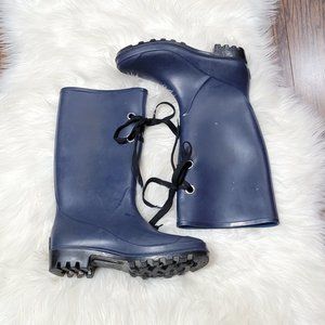 Dav Rubber Rain Boots Navy Blue Waterproof Garden Shoes Lace Up Womens Size 7